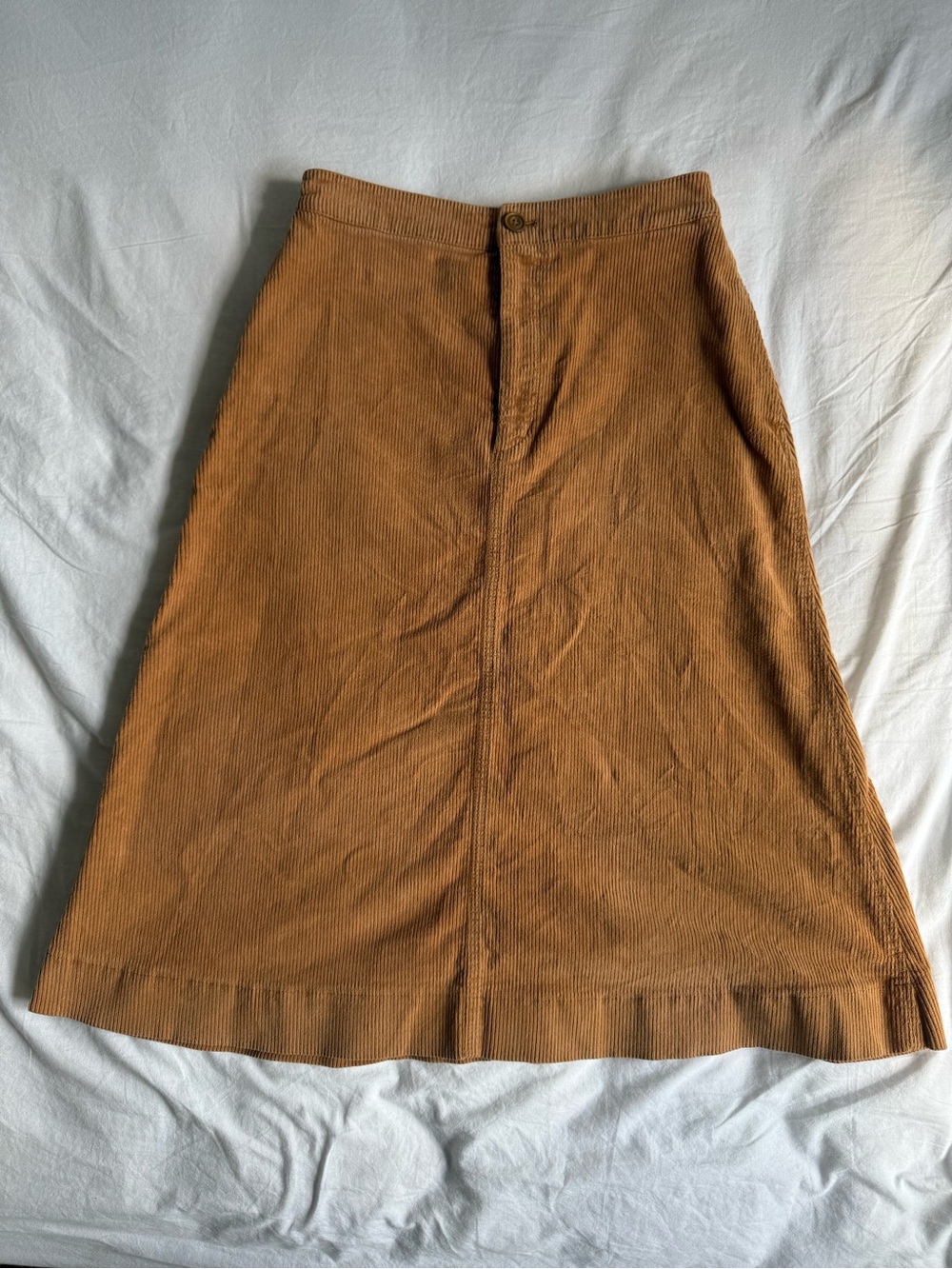 UNIQLO Camel Tan Corduroy A-Line Midi Skirt Size 6